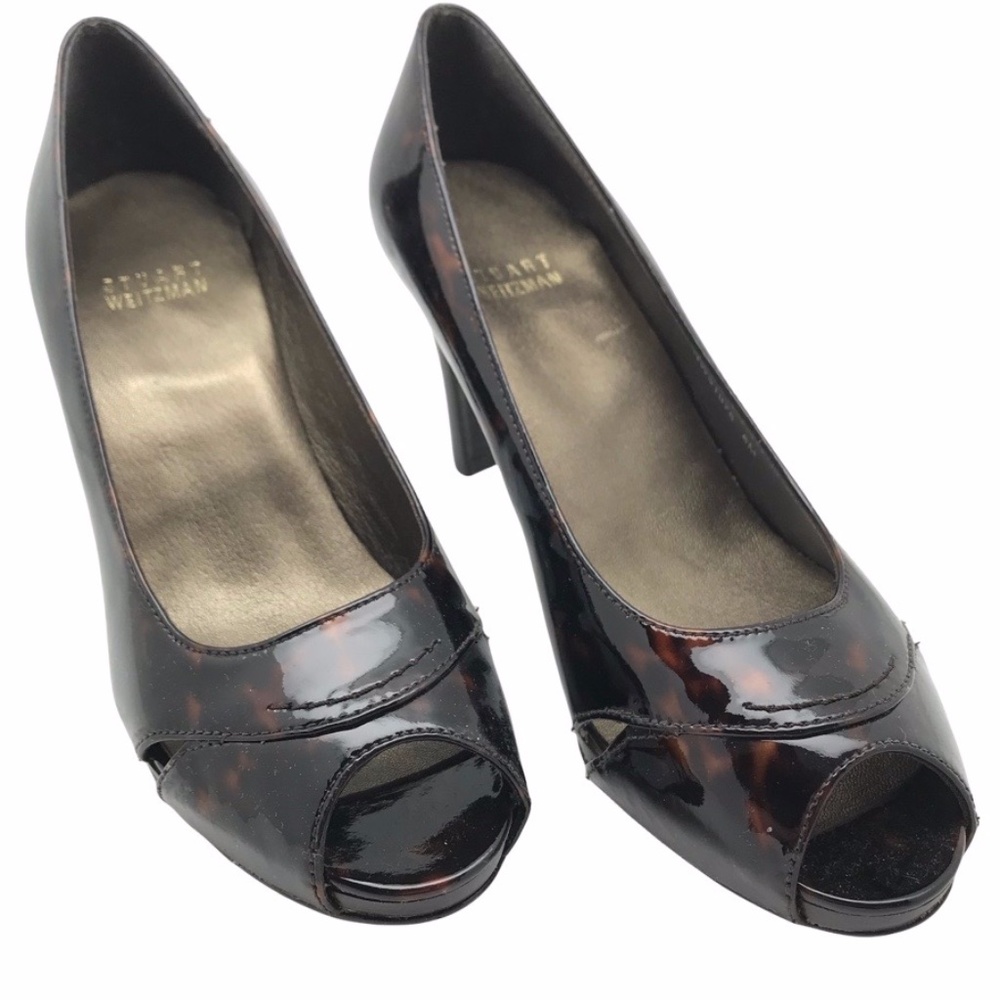 Stuart Weitzman Tortoise Brown Peep Toe Heels - NWT